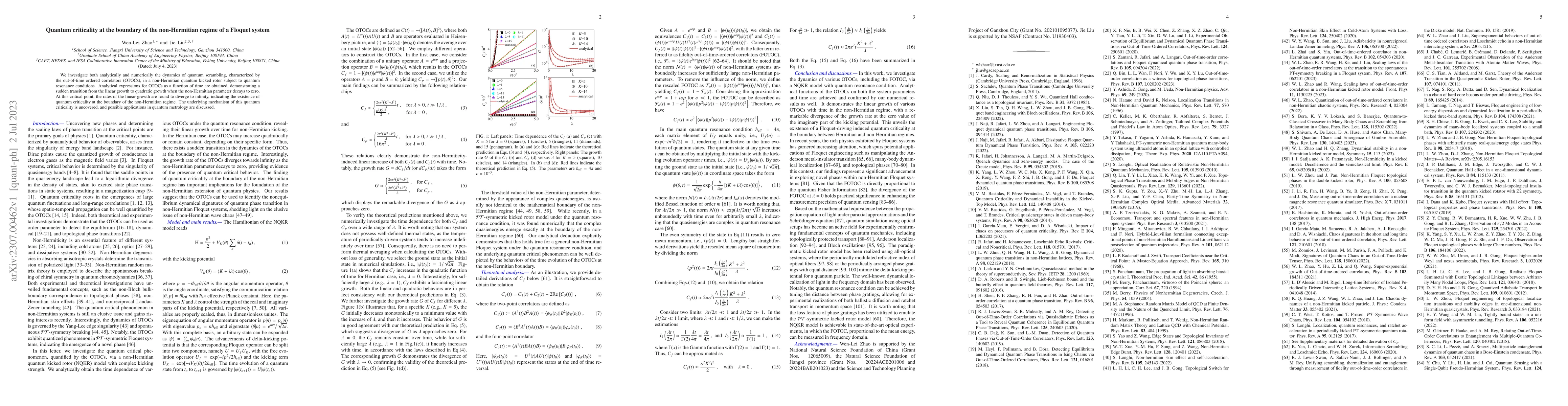 Thumbnail for Quantum criticality at the boundary of the non-Hermitian regime of a
  Floquet system