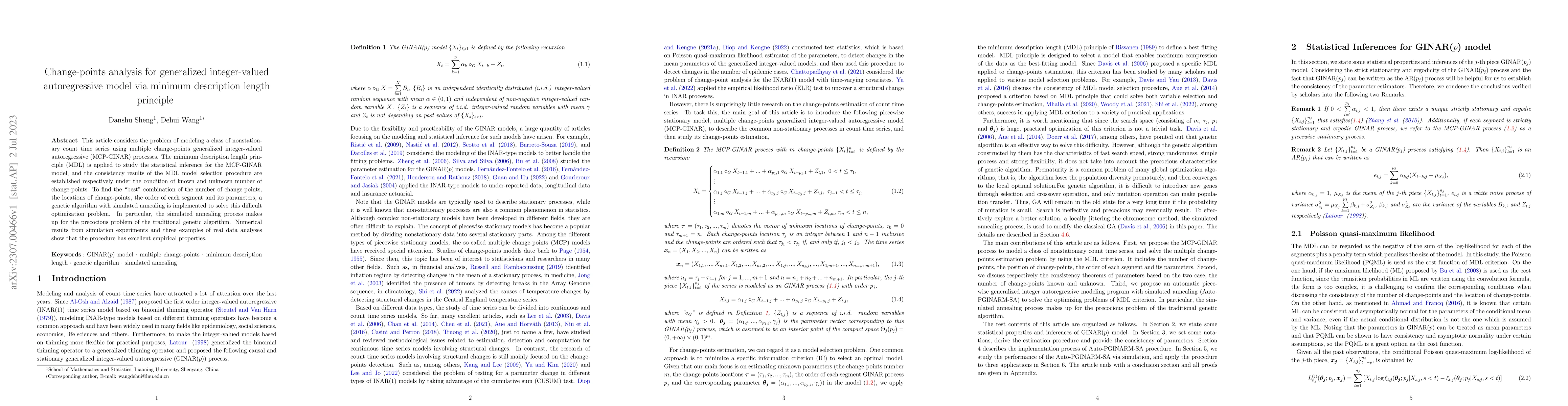 Thumbnail for Change-points analysis for generalized integer-valued autoregressive
  model via minimum description length principle