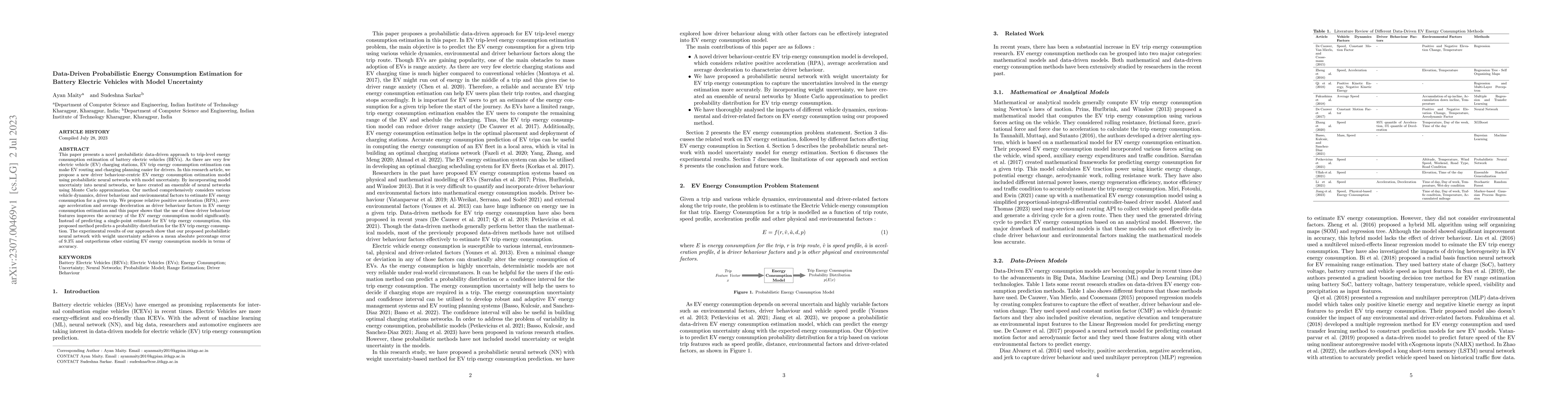 Thumbnail for Data-Driven Probabilistic Energy Consumption Estimation for Battery
  Electric Vehicles with Model Uncertainty