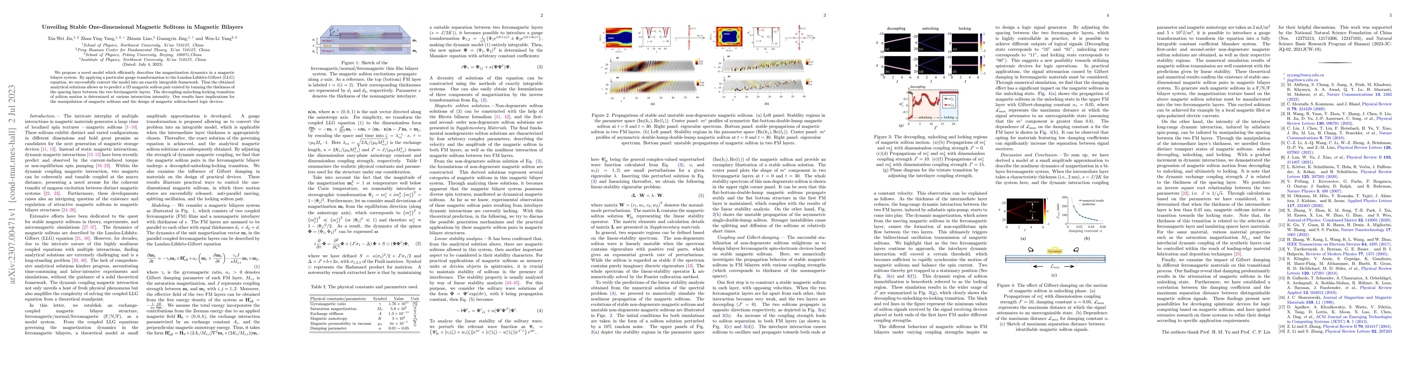 Thumbnail for Unveiling Stable One-dimensional Magnetic Solitons in Magnetic Bilayers