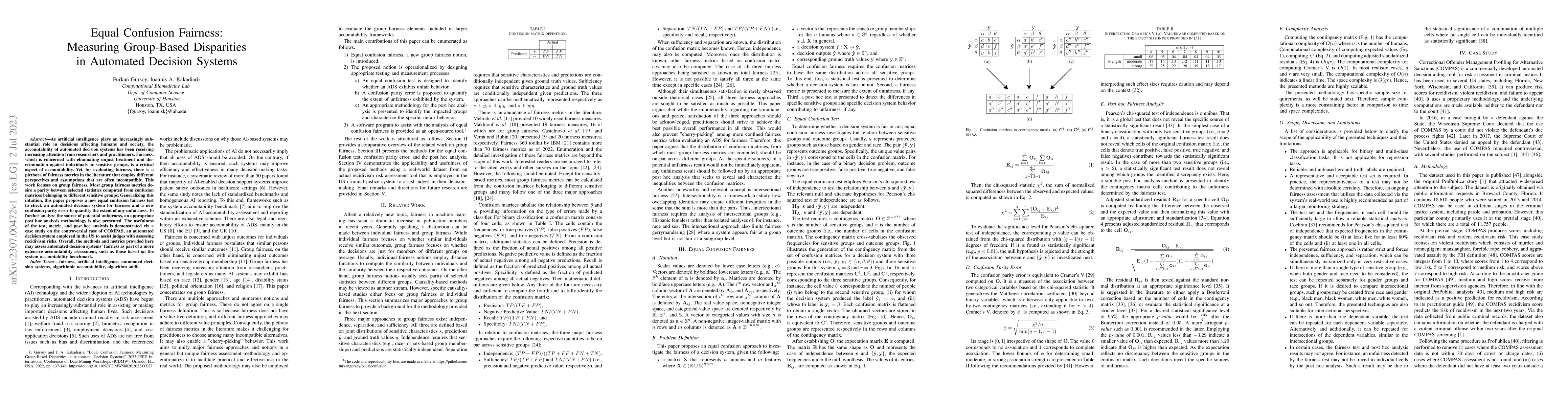 Thumbnail for Equal Confusion Fairness: Measuring Group-Based Disparities in Automated
  Decision Systems