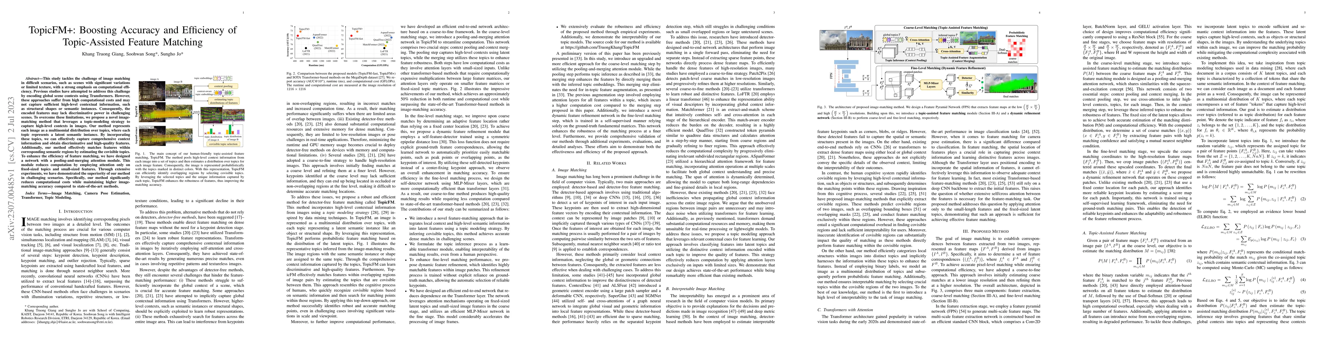 Thumbnail for TopicFM+: Boosting Accuracy and Efficiency of Topic-Assisted Feature
  Matching