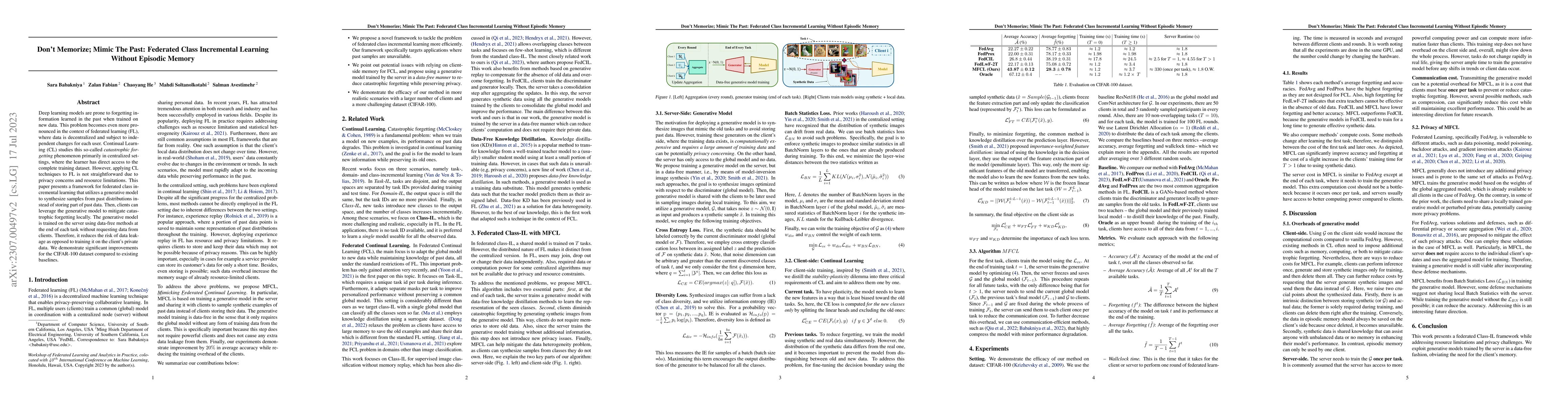 Thumbnail for Don't Memorize; Mimic The Past: Federated Class Incremental Learning
  Without Episodic Memory