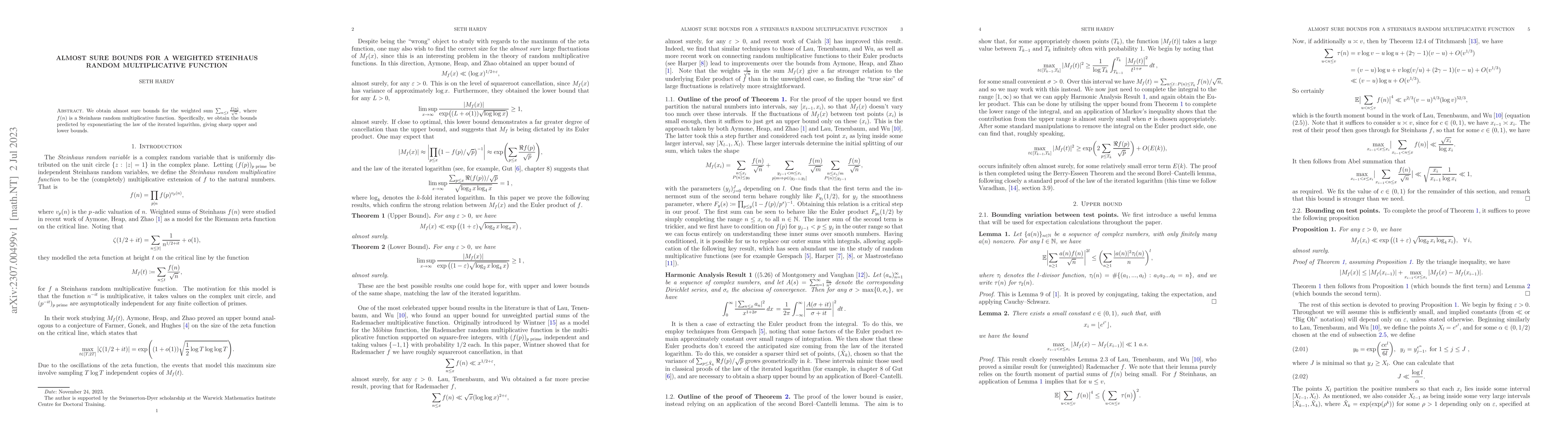 Thumbnail for Almost sure bounds for a weighted Steinhaus random multiplicative
  function