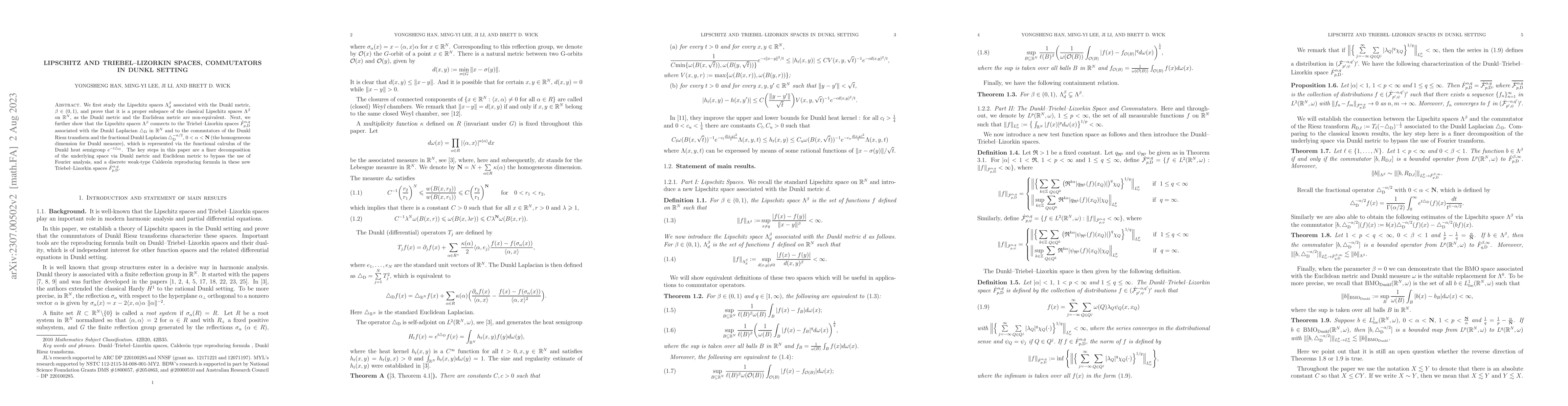 Thumbnail for Lipschitz and Triebel--Lizorkin spaces, commutators in Dunkl setting