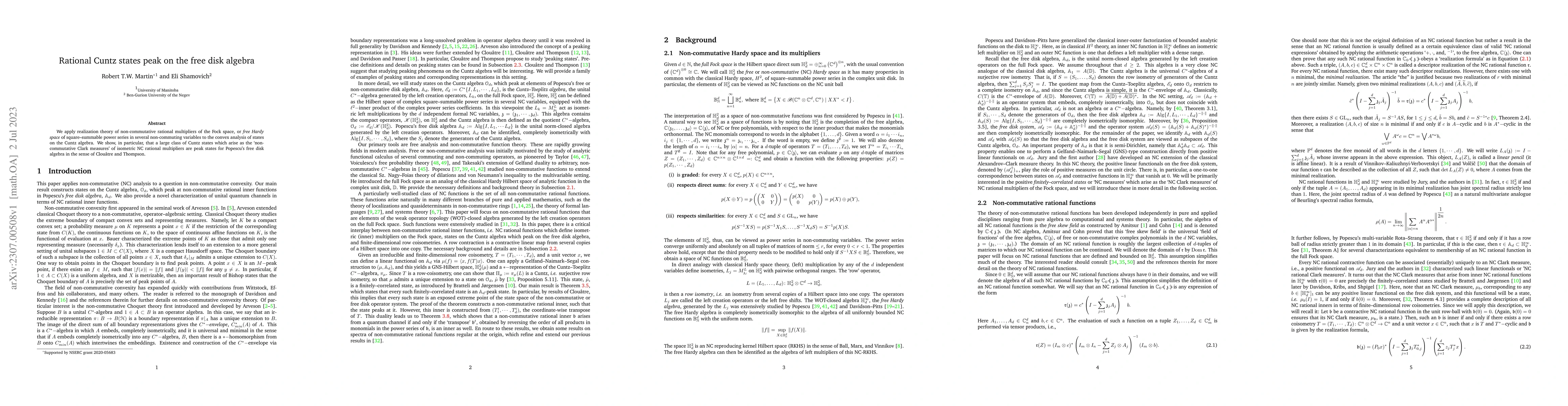 Thumbnail for Rational Cuntz states peak on the free disk algebra