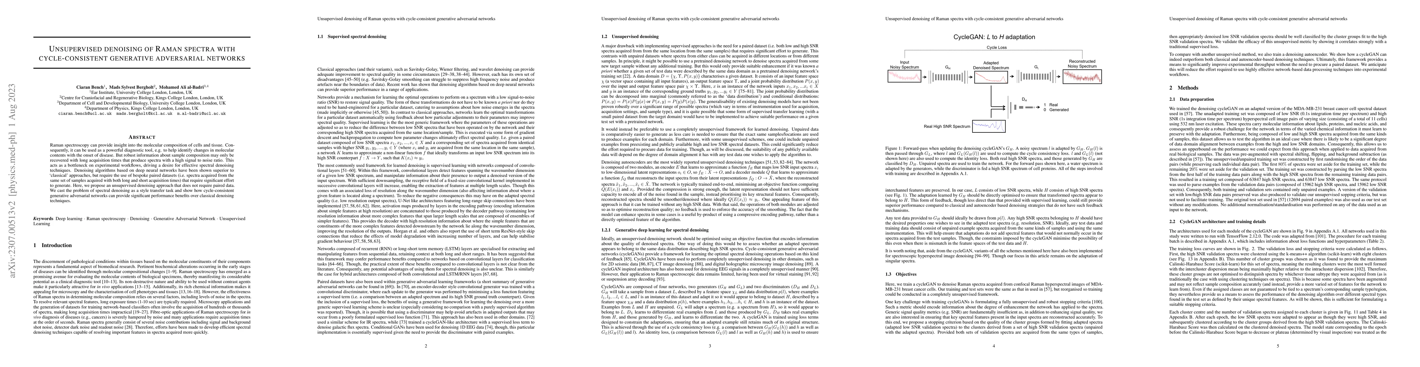 Thumbnail for Unsupervised denoising of Raman spectra with cycle-consistent generative
  adversarial networks