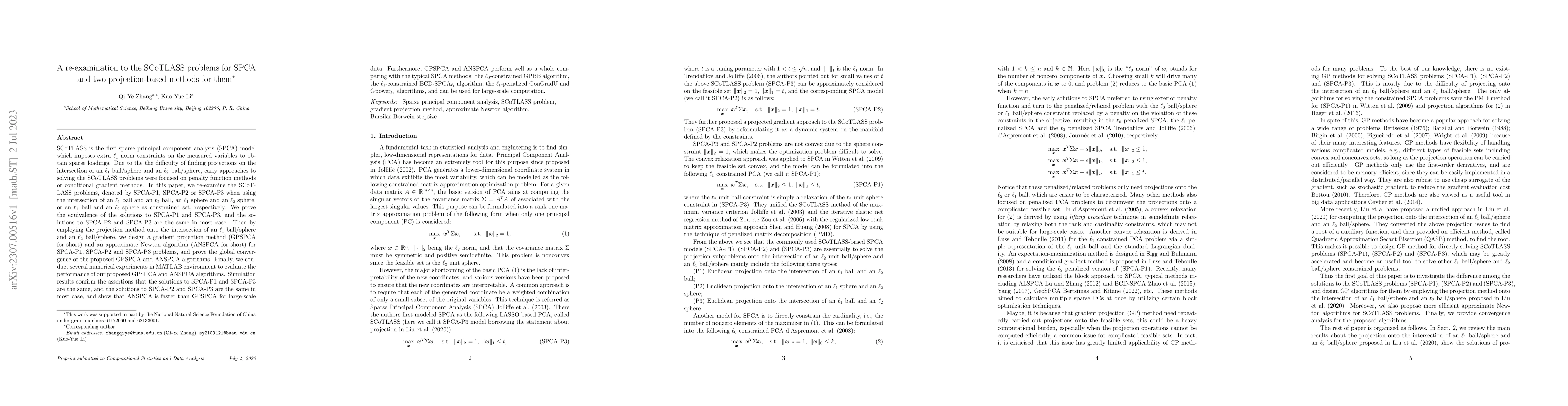 Thumbnail for A re-examination to the SCoTLASS problems for SPCA and two
  projection-based methods for them
