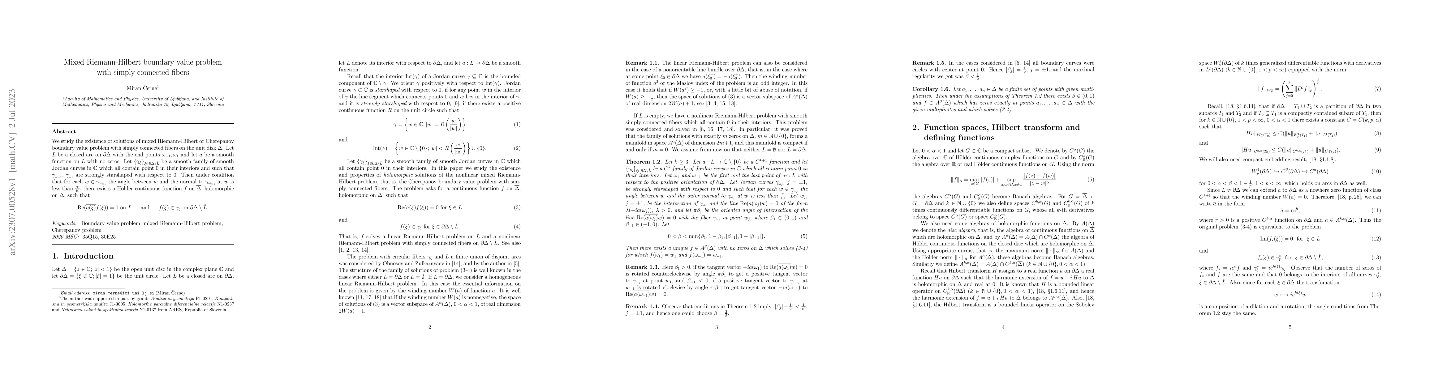 Thumbnail for Mixed Riemann-Hilbert boundary value problem with simply connected
  fibers