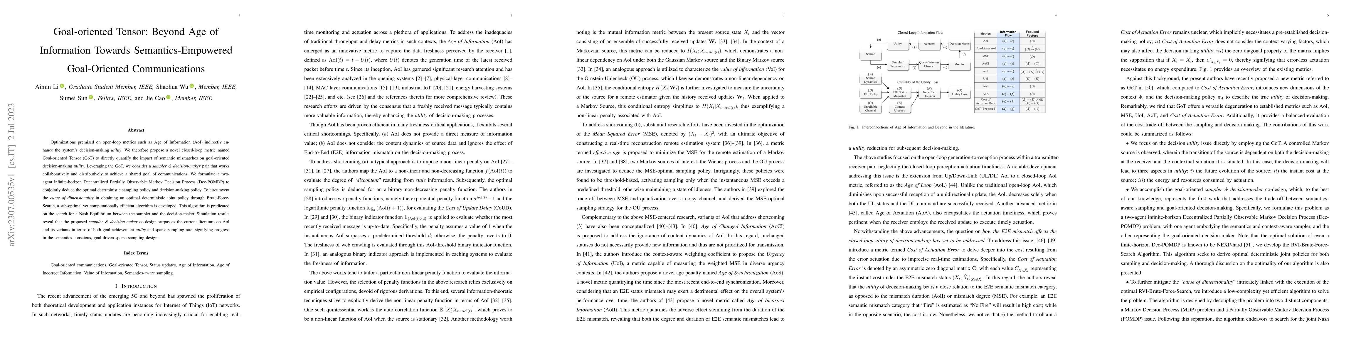 Thumbnail for Goal-oriented Tensor: Beyond Age of Information Towards
  Semantics-Empowered Goal-Oriented Communications