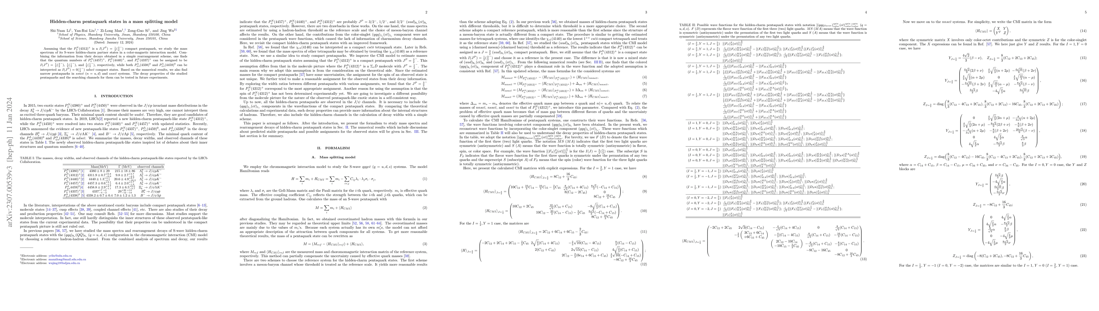 Thumbnail for Hidden-charm pentaquark states in a mass splitting model