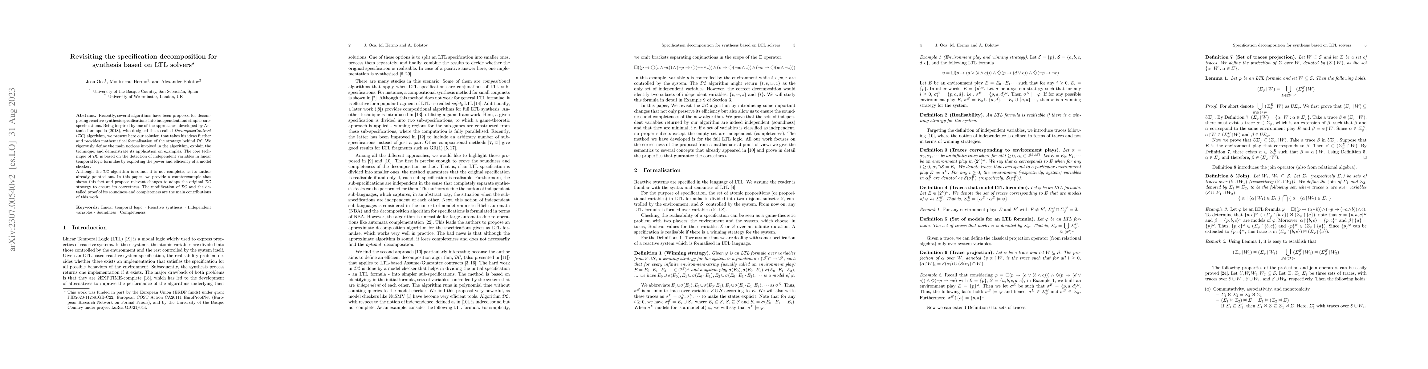 Thumbnail for Revisiting the specification decomposition for synthesis based on LTL
  solvers