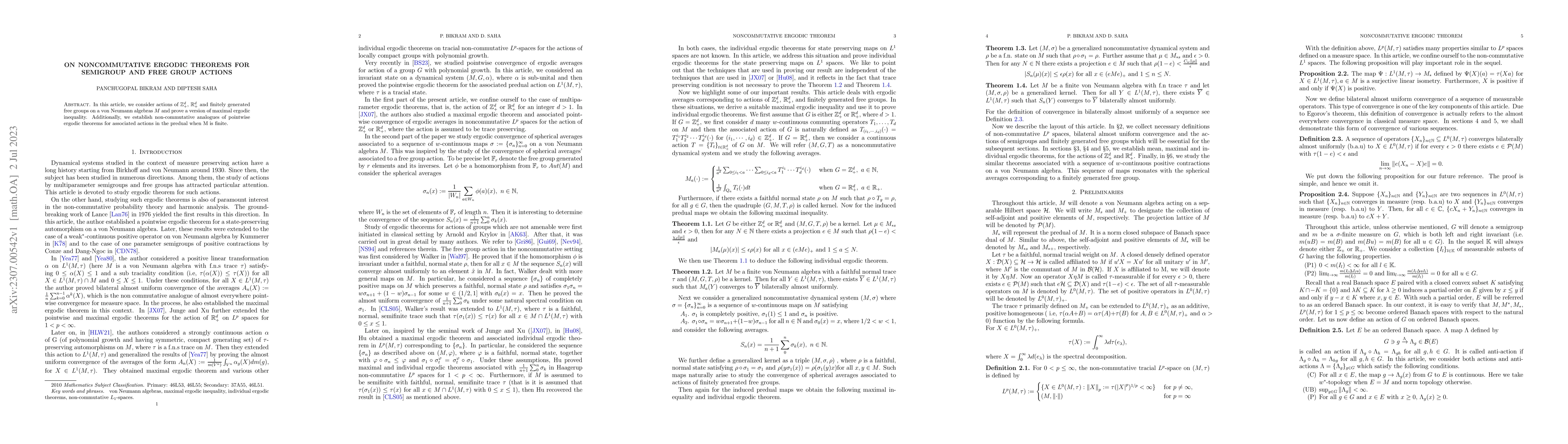 Thumbnail for On noncommutative ergodic theorems for semigroup and free group actions