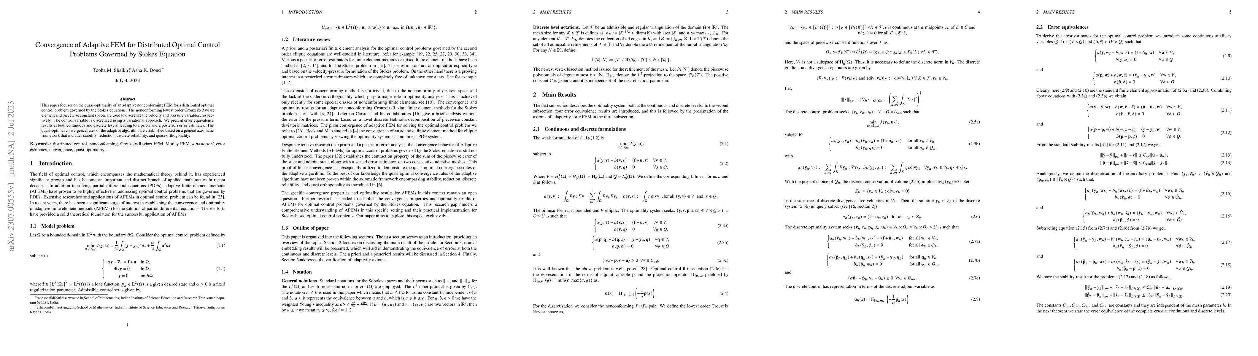 Thumbnail for Convergence of Adaptive FEM for Distributed Optimal Control Problems
  Governed by Stokes Equation