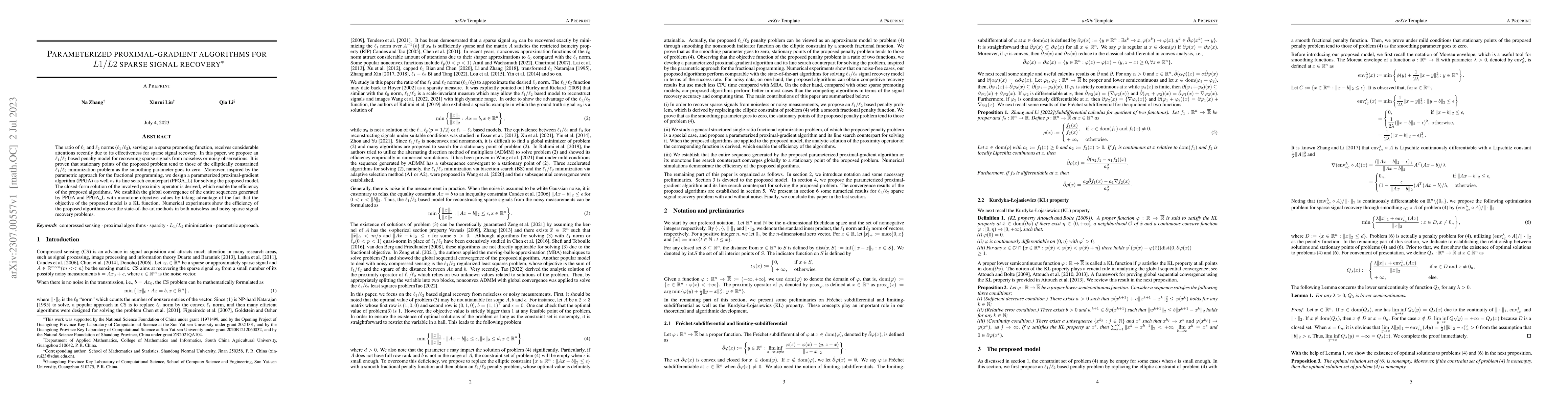 Thumbnail for Parameterized proximal-gradient algorithms for L1/L2 sparse signal
  recovery