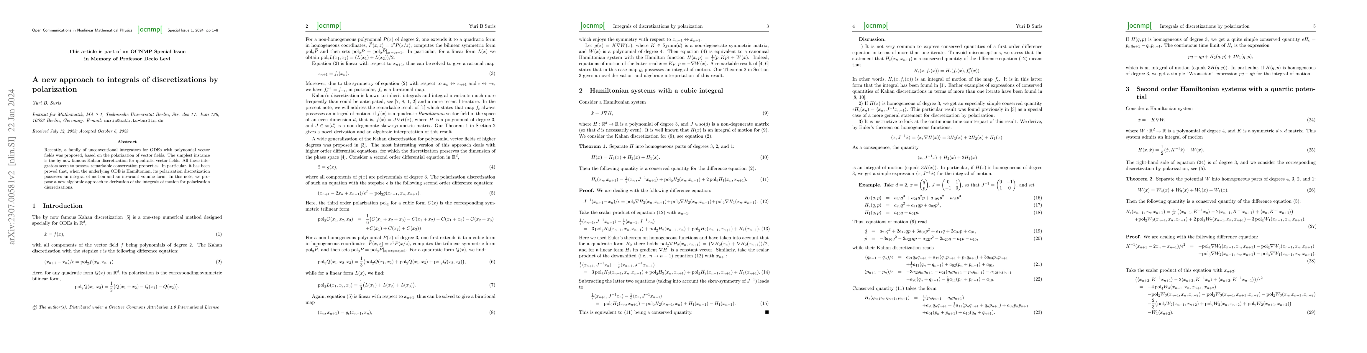 Thumbnail for A new approach to integrals of discretizations by polarization