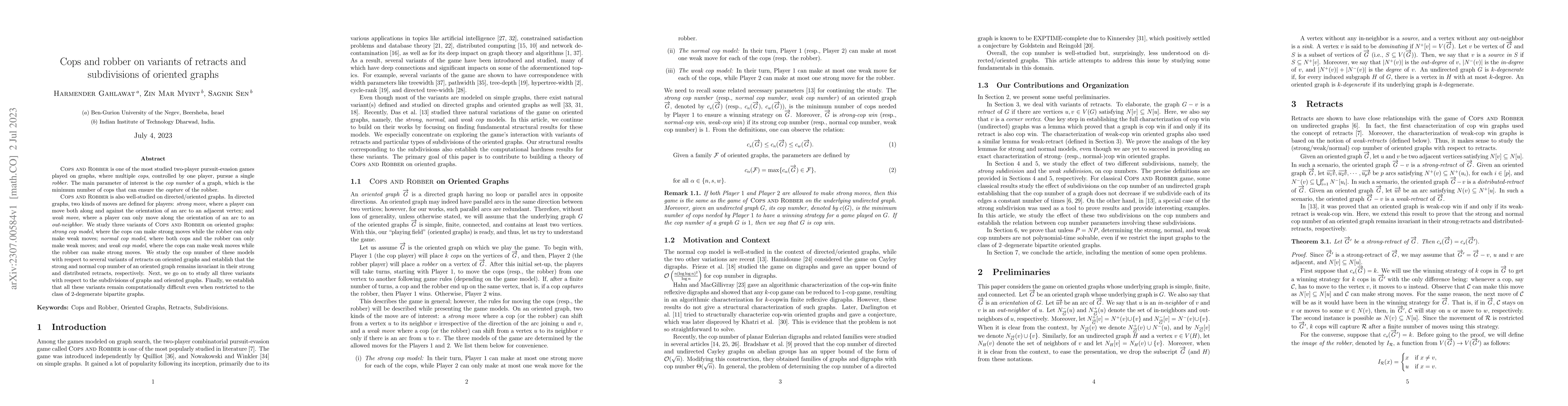 Thumbnail for Cops and robber on variants of retracts and subdivisions of oriented
  graphs