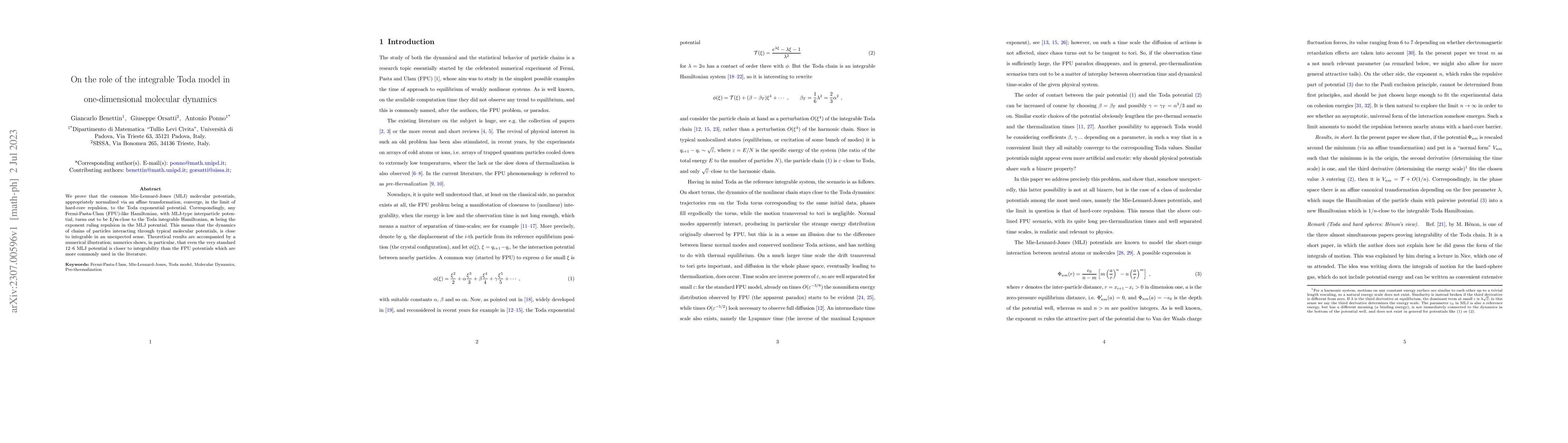 Thumbnail for On the role of the Integrable Toda model in one-dimensional molecular
  dynamics