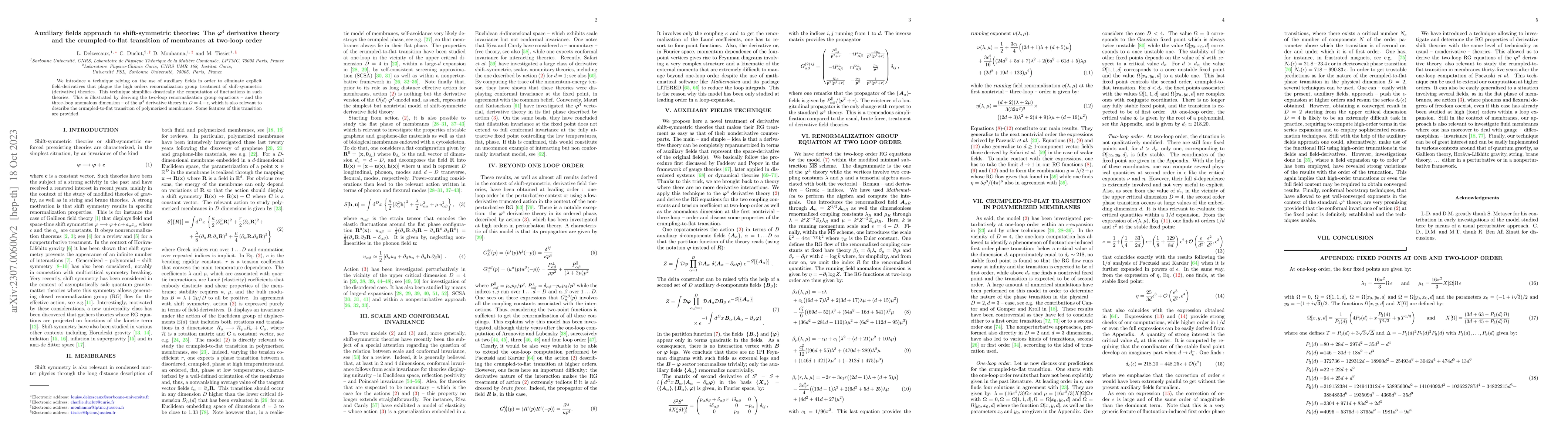 Thumbnail for Auxiliary fields approach to shift-symmetric theories: the $\varphi^4$
  derivative theory and the crumpled-to-flat transition of membranes at
  two-loop order