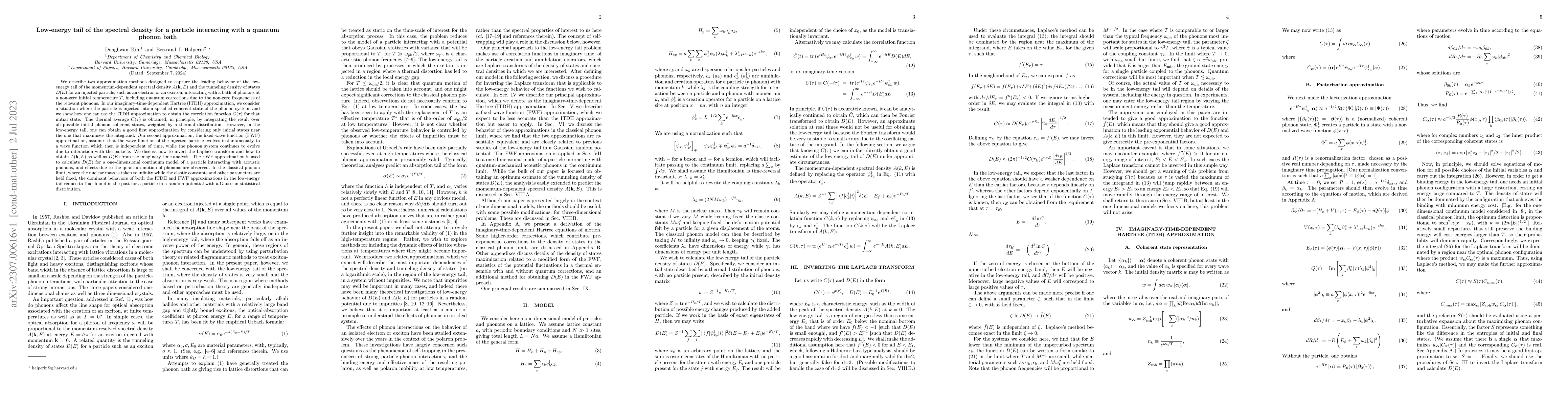 Thumbnail for Low-energy tail of the spectral density for a particle interacting with
  a quantum phonon bath