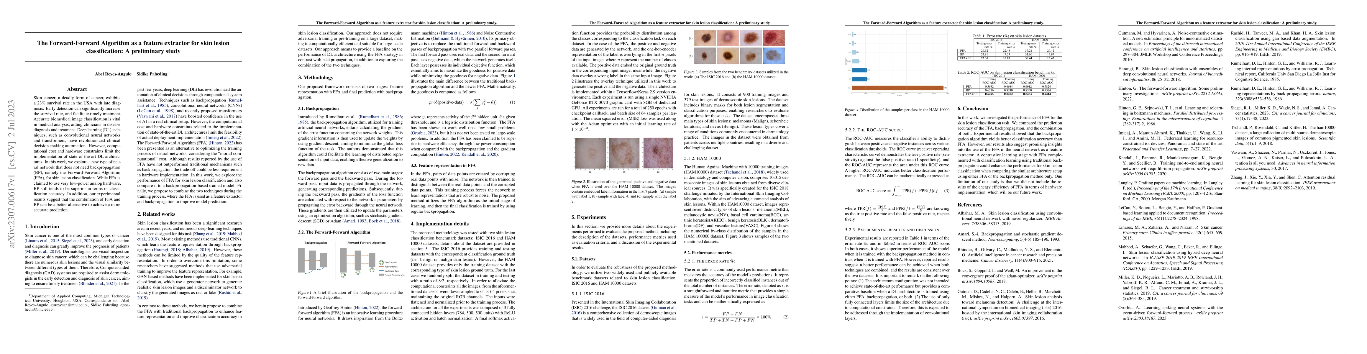 Thumbnail for The Forward-Forward Algorithm as a feature extractor for skin lesion
  classification: A preliminary study