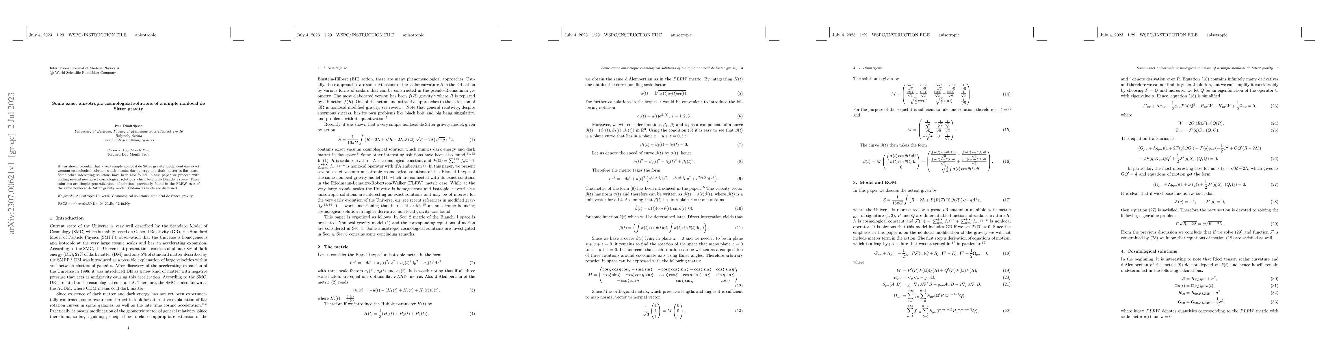 Thumbnail for Some exact anisotropic cosmological solutions of a simple nonlocal de
  Sitter gravity