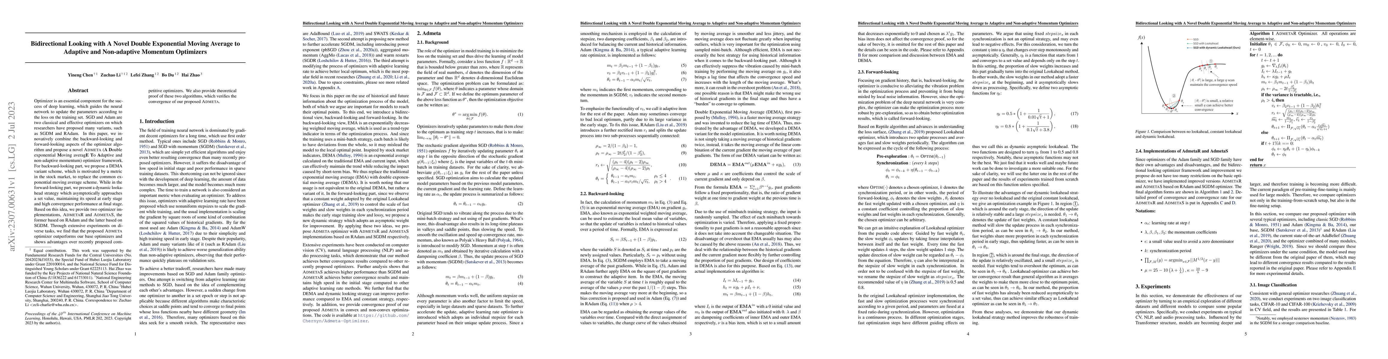 Thumbnail for Bidirectional Looking with A Novel Double Exponential Moving Average to
  Adaptive and Non-adaptive Momentum Optimizers