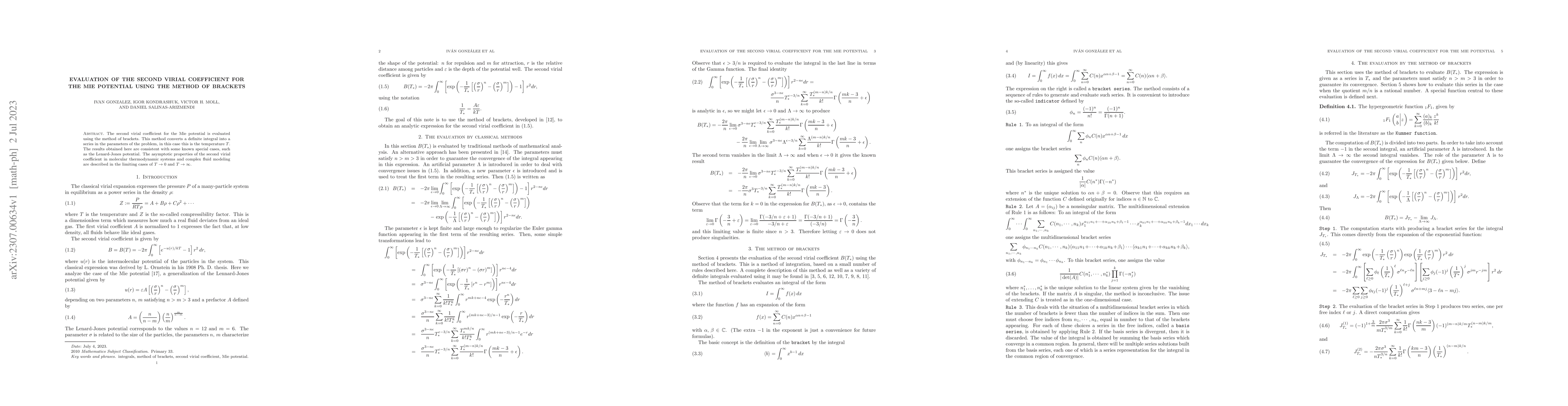 Thumbnail for Evaluation of the second virial coefficient for the Mie potential using
  the method of brackets