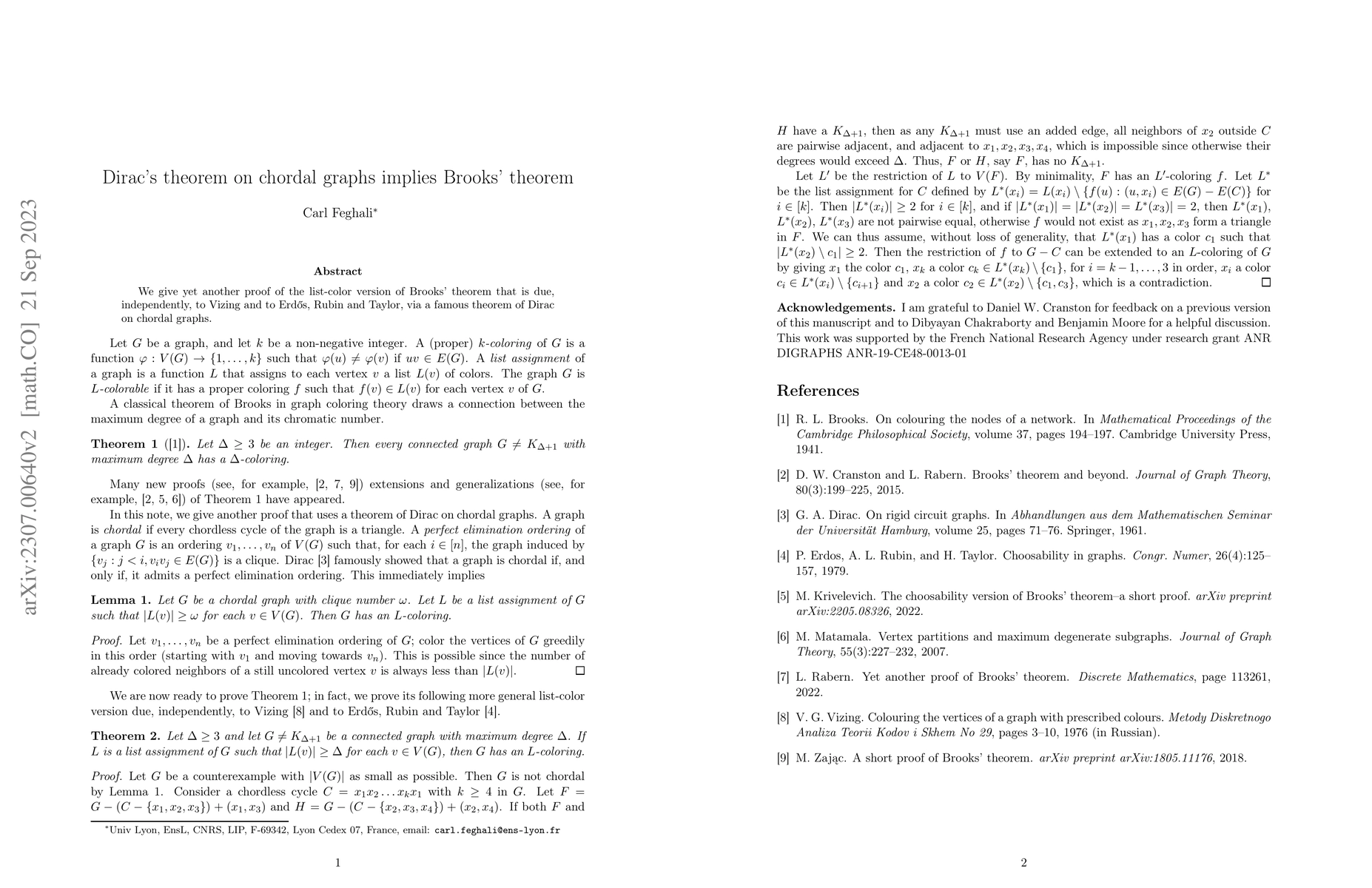 Thumbnail for Dirac's theorem on chordal graphs implies Brooks' theorem