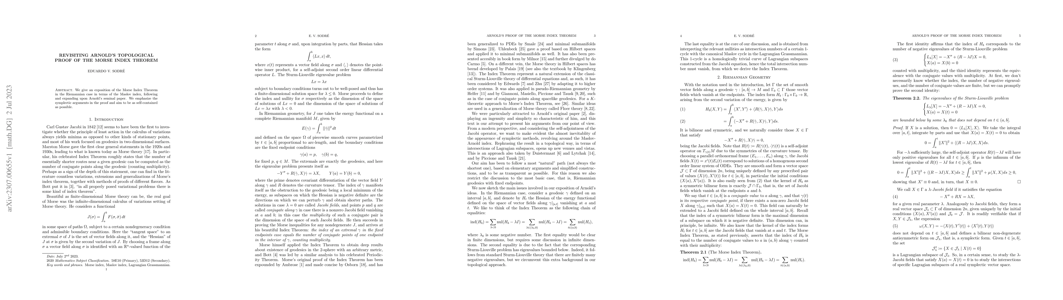 Thumbnail for Revisiting Arnold's topological proof of the Morse index theorem