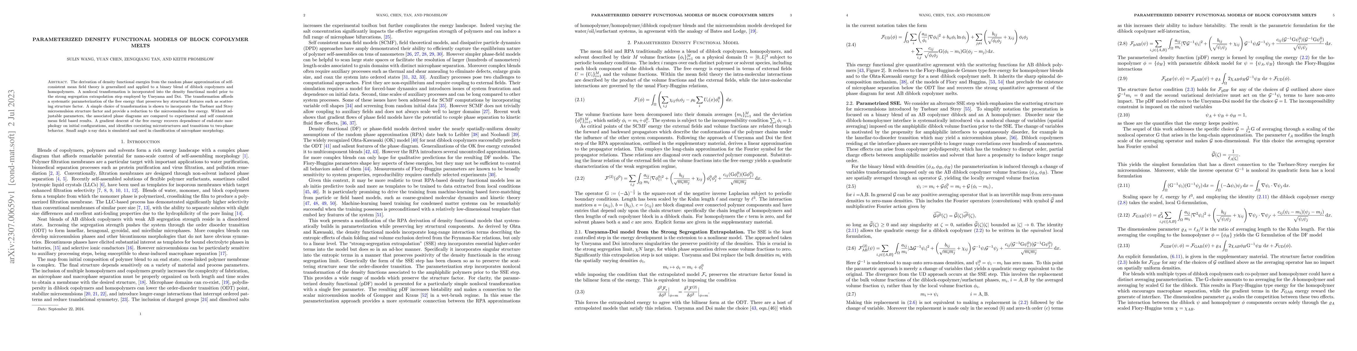 Thumbnail for Parameterized Density Functional Models for Block Copolymer Melts