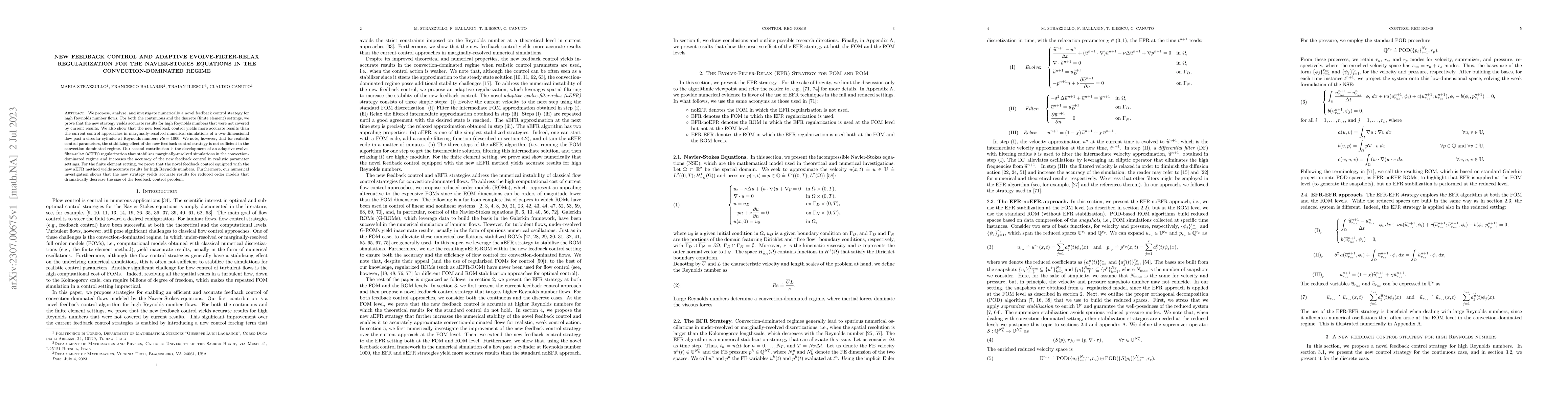 Thumbnail for New Feedback Control and Adaptive Evolve-Filter-Relax Regularization for
  the Navier-Stokes Equations in the Convection-Dominated Regime