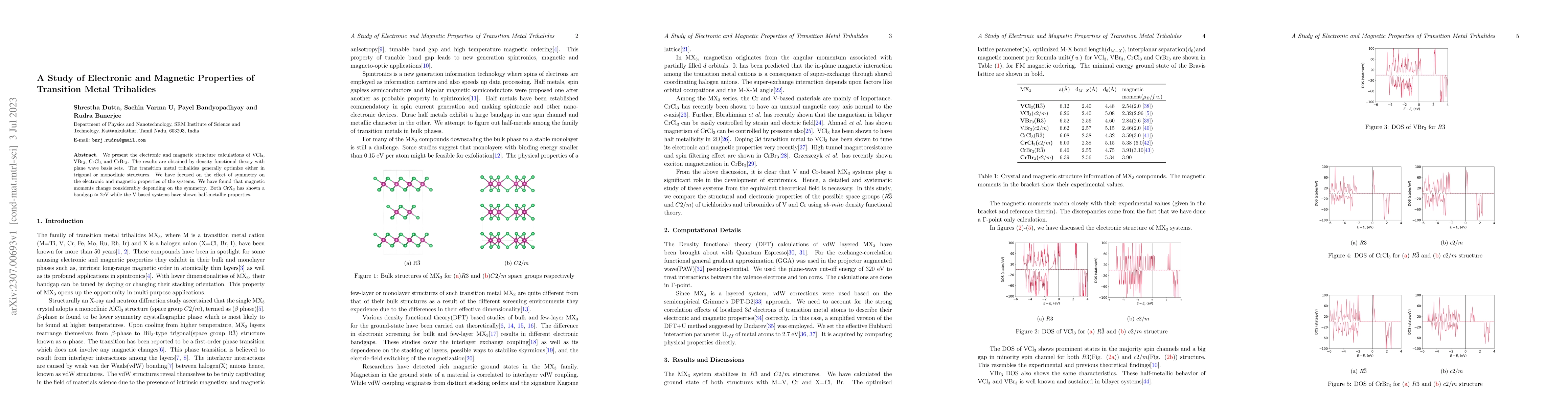 Thumbnail for A Study of Electronic and Magnetic Properties of Transition Metal
  Trihalides