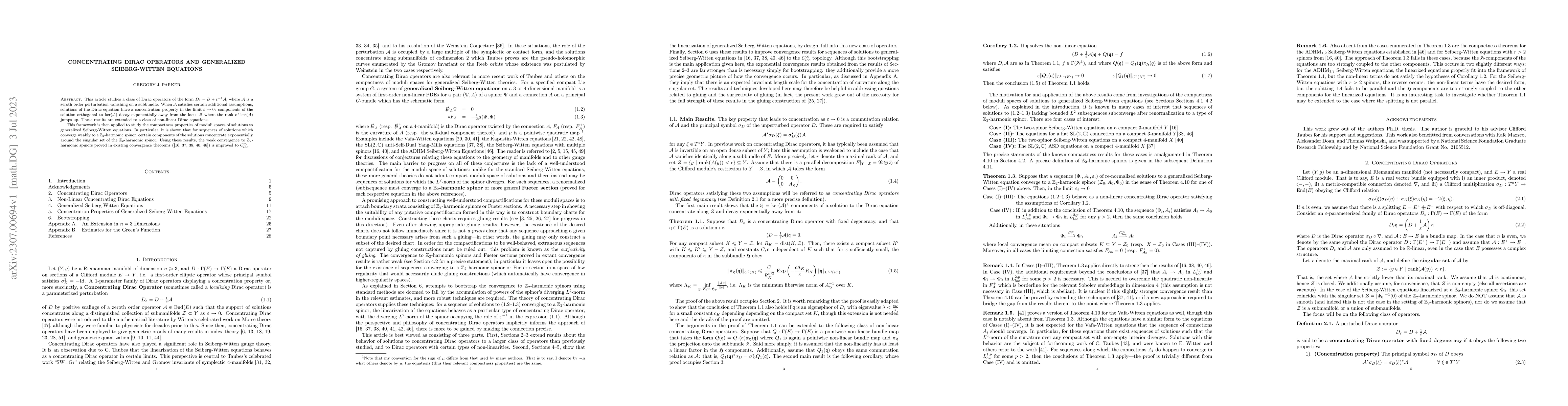 Thumbnail for Concentrating Dirac Operators and Generalized Seiberg-Witten Equations