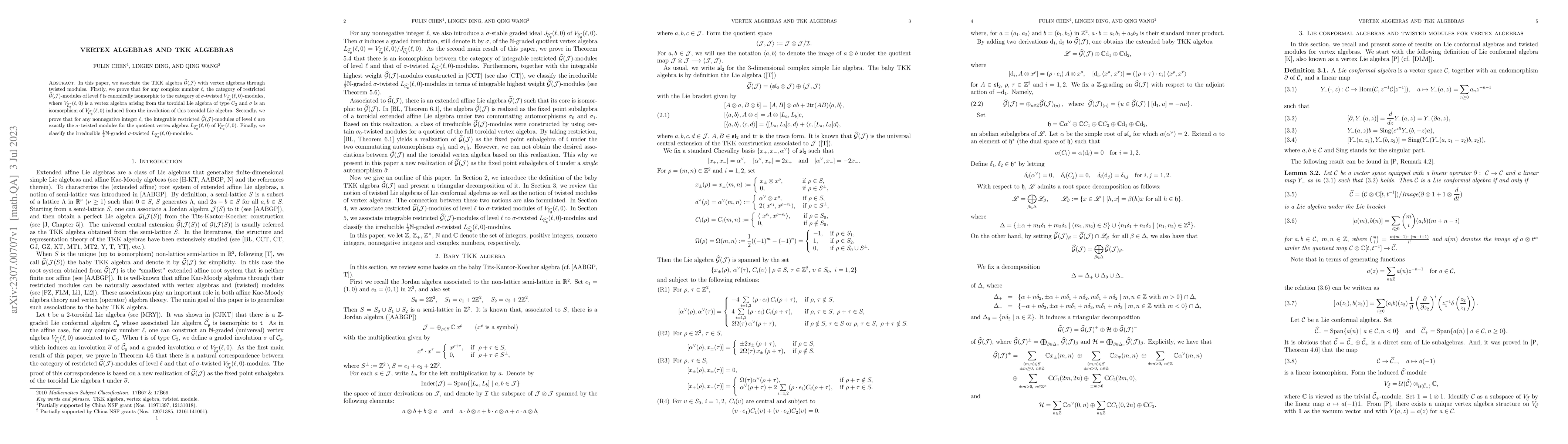 Thumbnail for Vertex algebras and TKK algebras