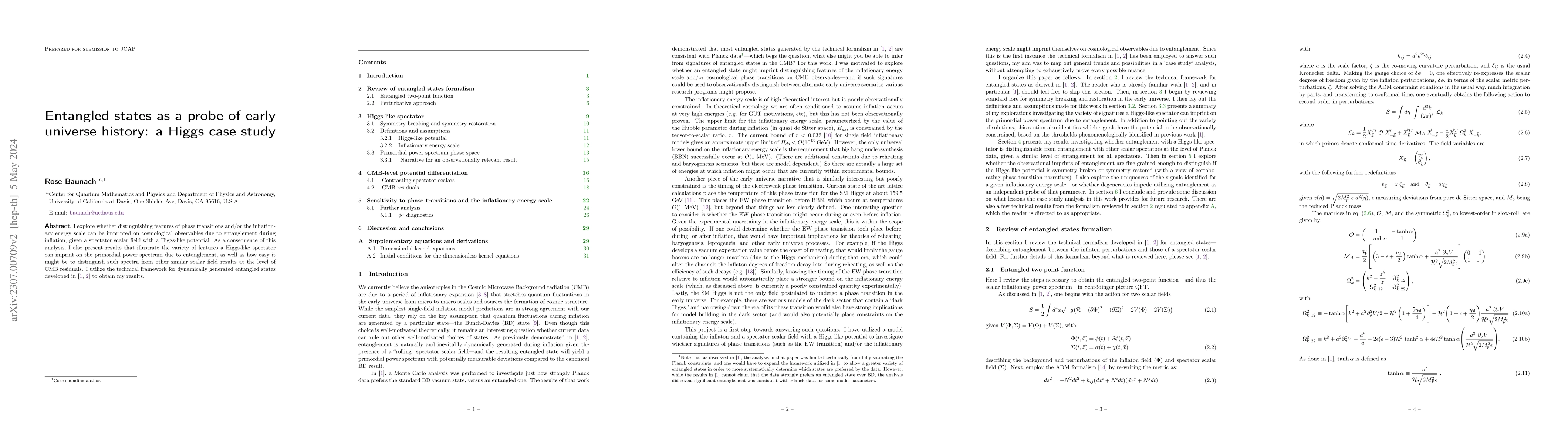 Thumbnail for Entangled states as a probe of early universe history: a Higgs case
  study