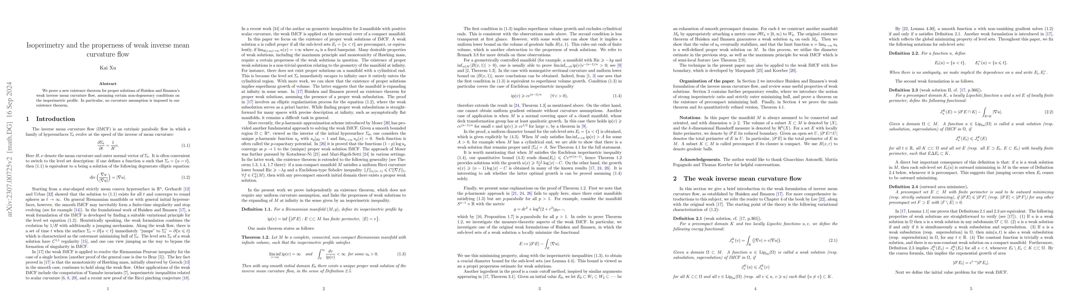 Thumbnail for Isoperimetry and the properness of weak inverse mean curvature flow