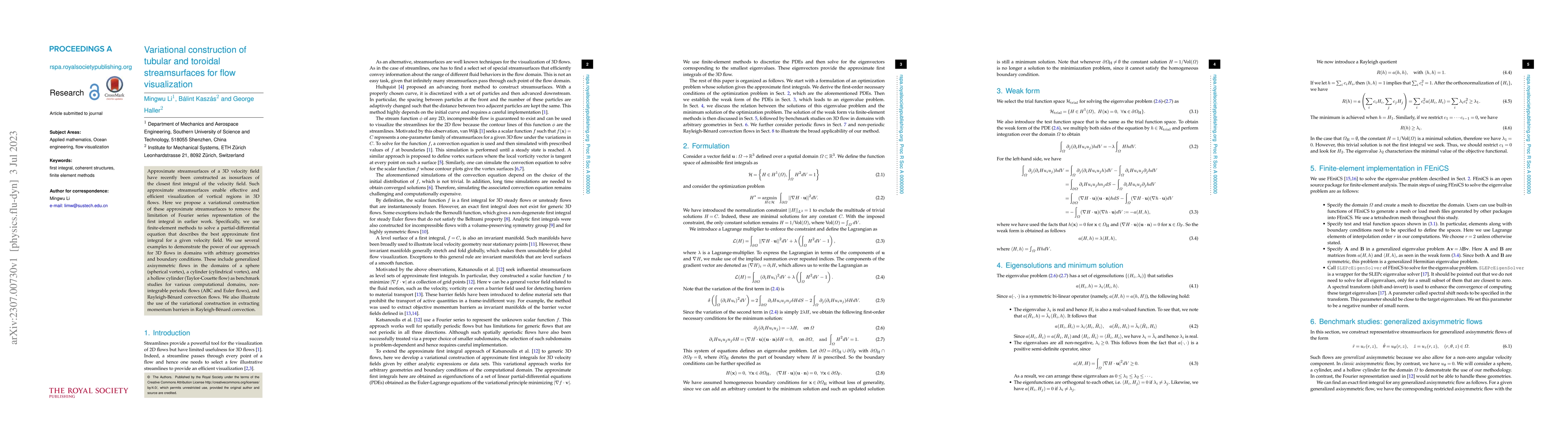 Thumbnail for Variational construction of tubular and toroidal streamsurfaces for flow
  visualization
