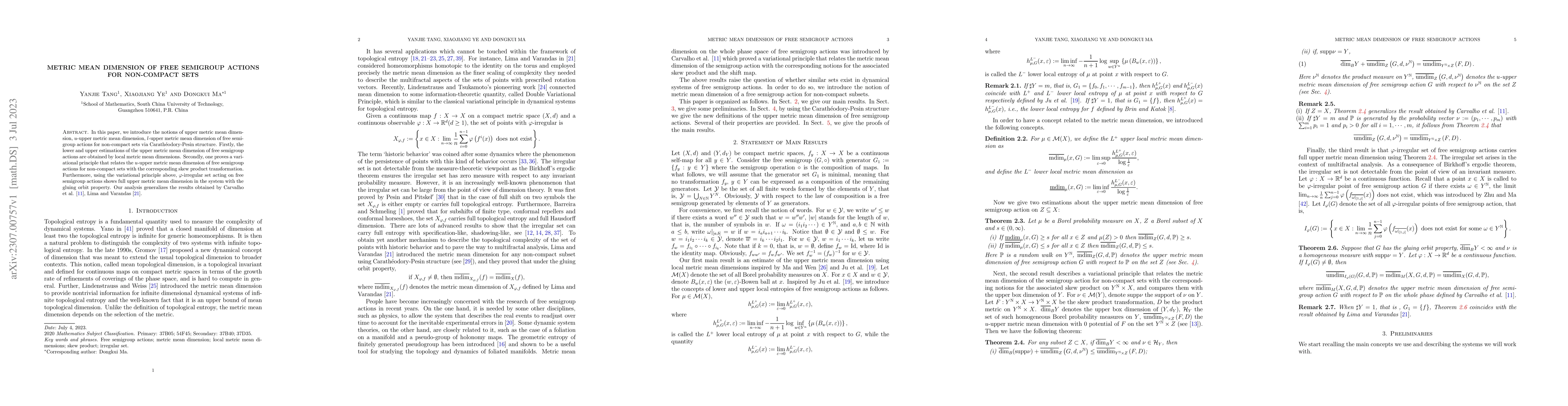Thumbnail for Metric mean dimension of free semigroup actions for non-compact sets