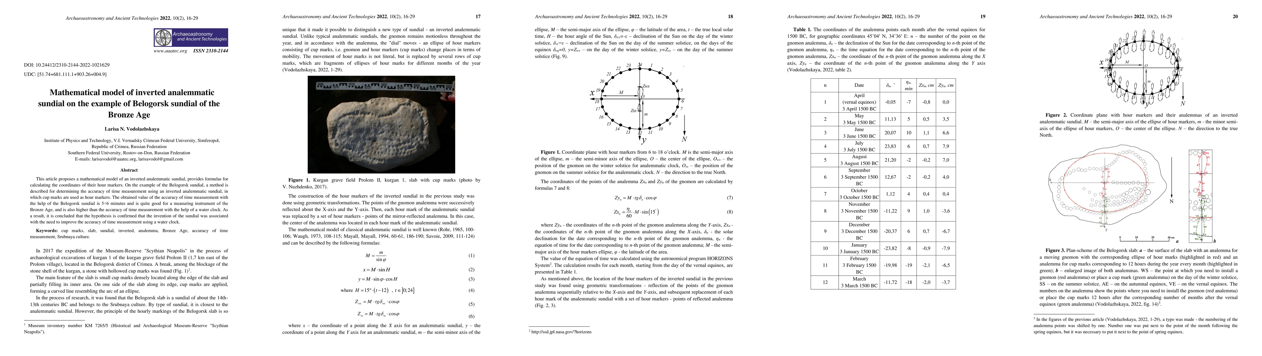 Thumbnail for Mathematical model of inverted analemmatic sundial on the example of
  Belogorsk sundial of the Bronze Age