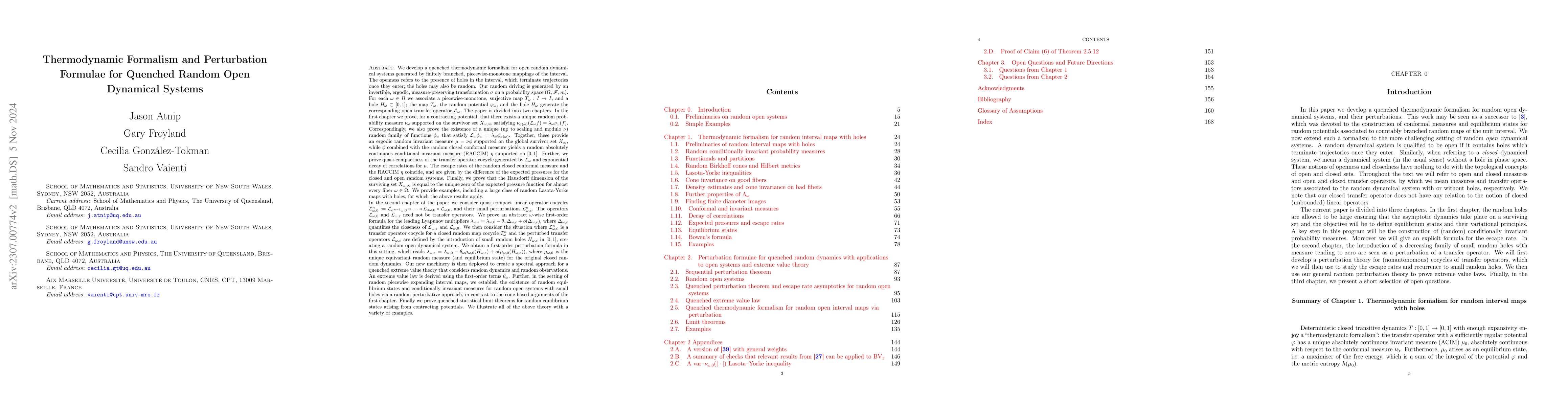 Thumbnail for Thermodynamic Formalism and Perturbation Formulae for Quenched Random
  Open Dynamical Systems
