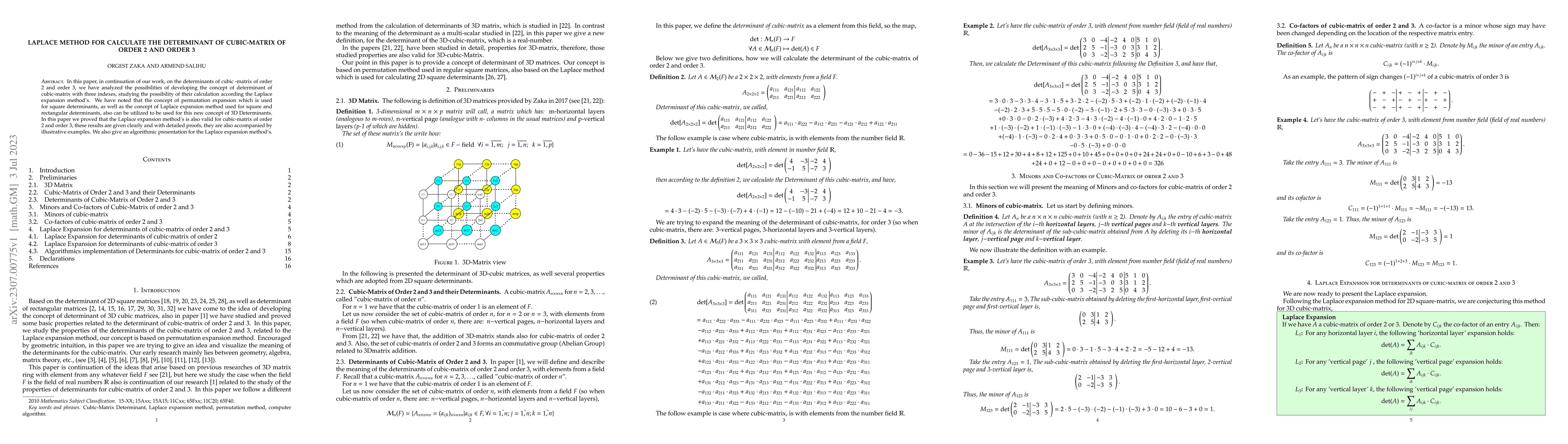 Thumbnail for Laplace Method for calculate the Determinant of cubic-matrix of order 2
  and order 3