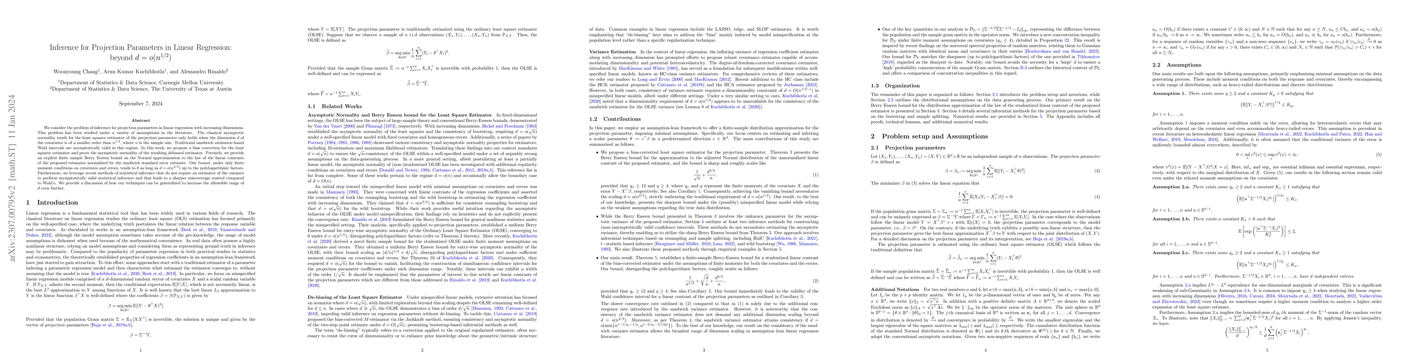Thumbnail for Inference for Projection Parameters in Linear Regression: beyond $d =
  o(n^{1/2})$