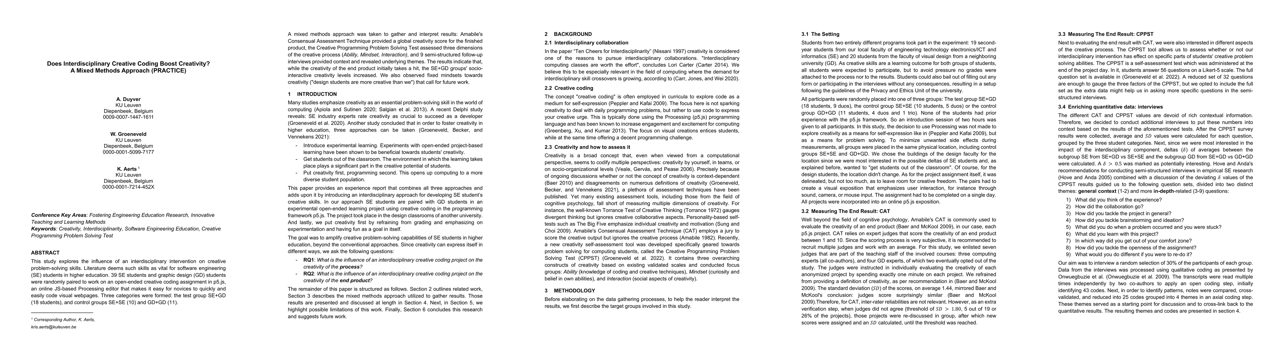 Thumbnail for Does Interdisciplinary Creative Coding Boost Creativity? A Mixed Methods
  Approach