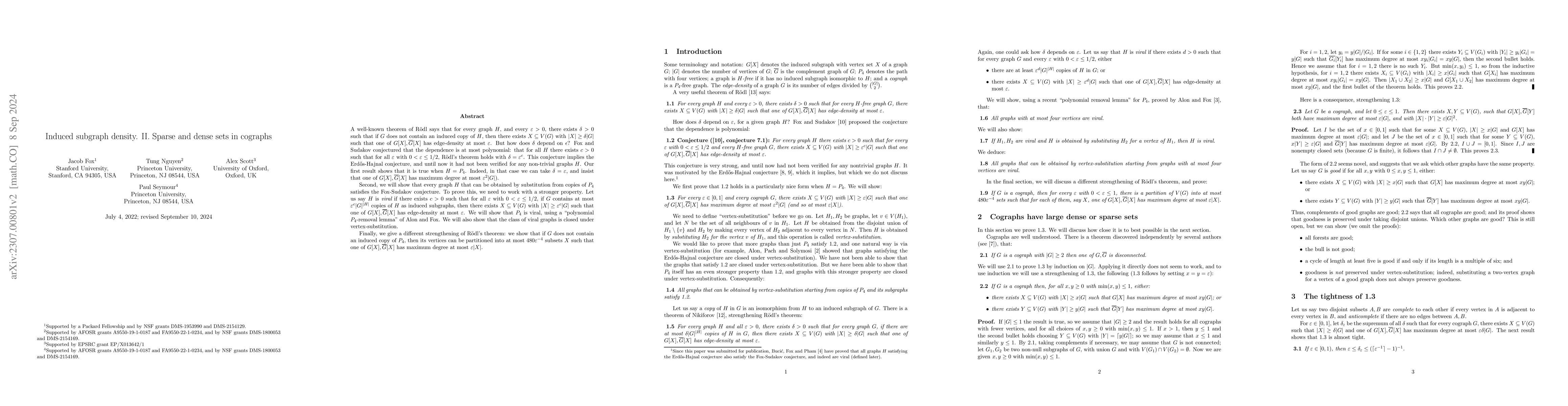 Thumbnail for Induced subgraph density. II. Sparse and dense sets in cographs