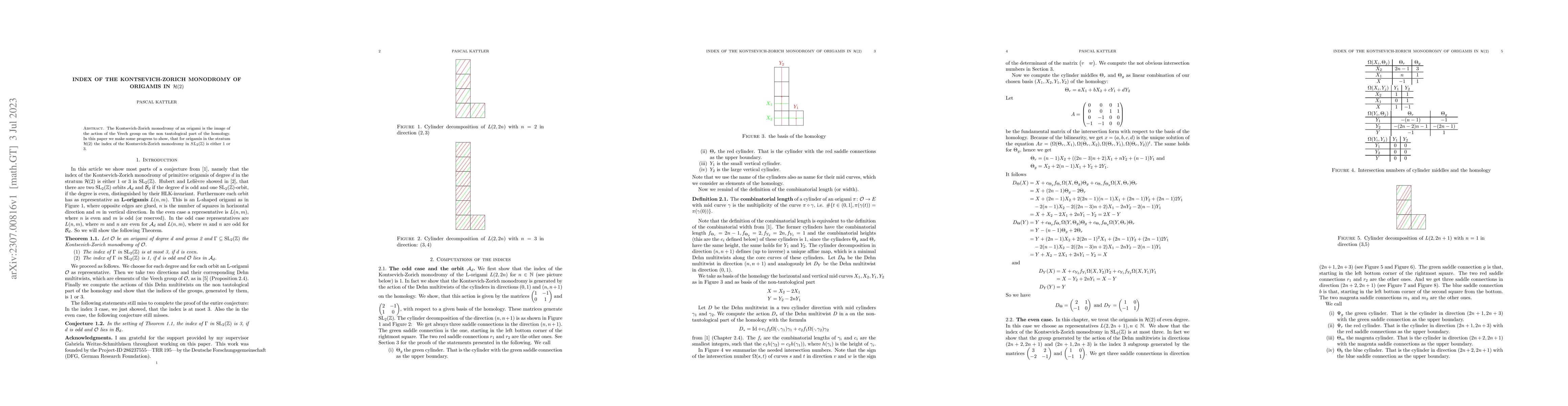 Thumbnail for Index of the Kontsevich-Zorich monodromy of origamis in $\mathcal{H}(2)$