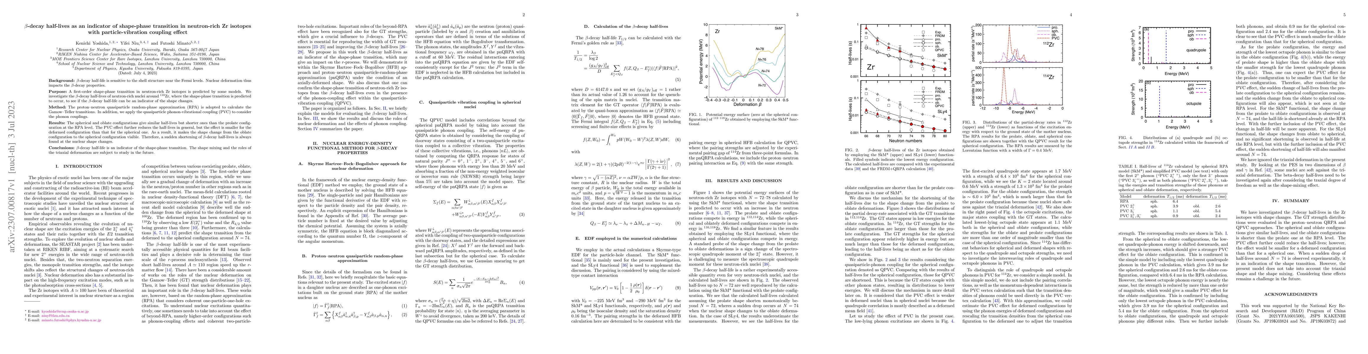 Thumbnail for $\beta$-decay half-lives as an indicator of shape-phase transition in
  neutron-rich Zr isotopes with particle-vibration coupling effect