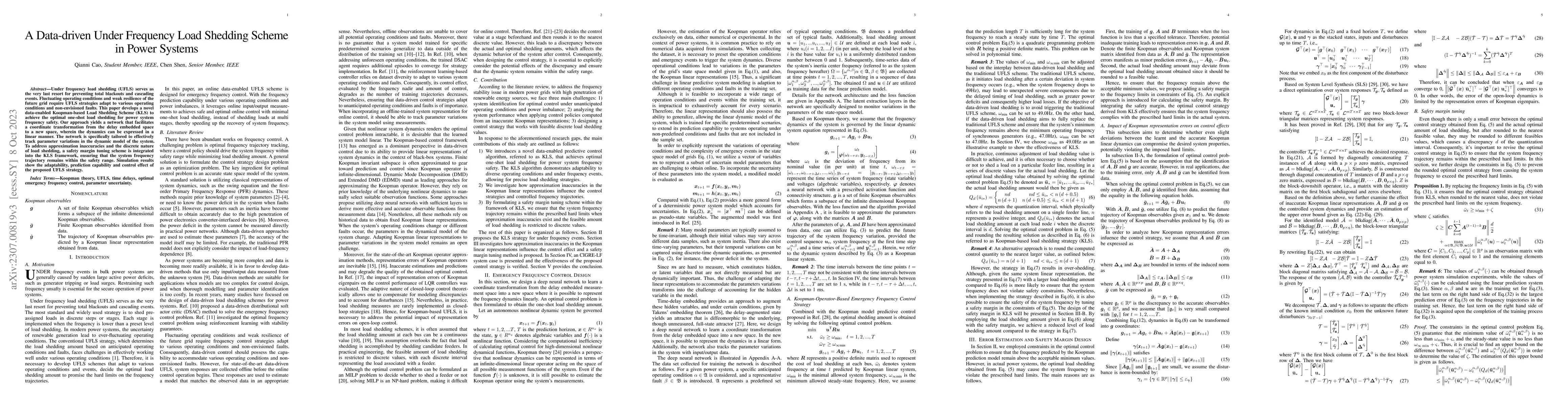 Thumbnail for A Data-driven Under Frequency Load Shedding Scheme in Power Systems
