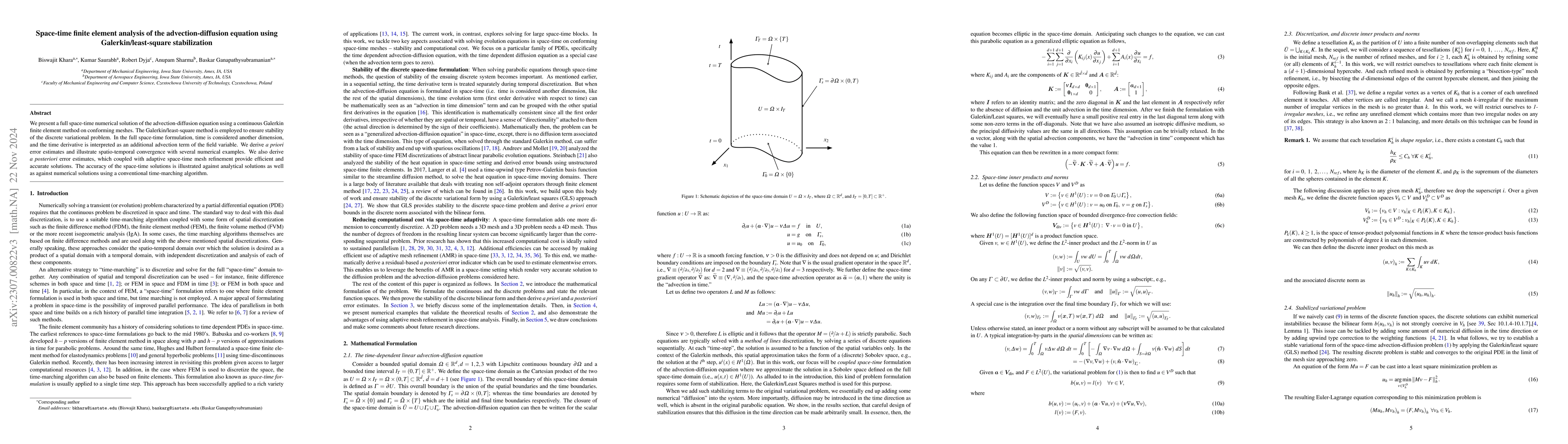 Thumbnail for Space-time finite element analysis of the advection-diffusion equation
  using Galerkin/least-square stabilization