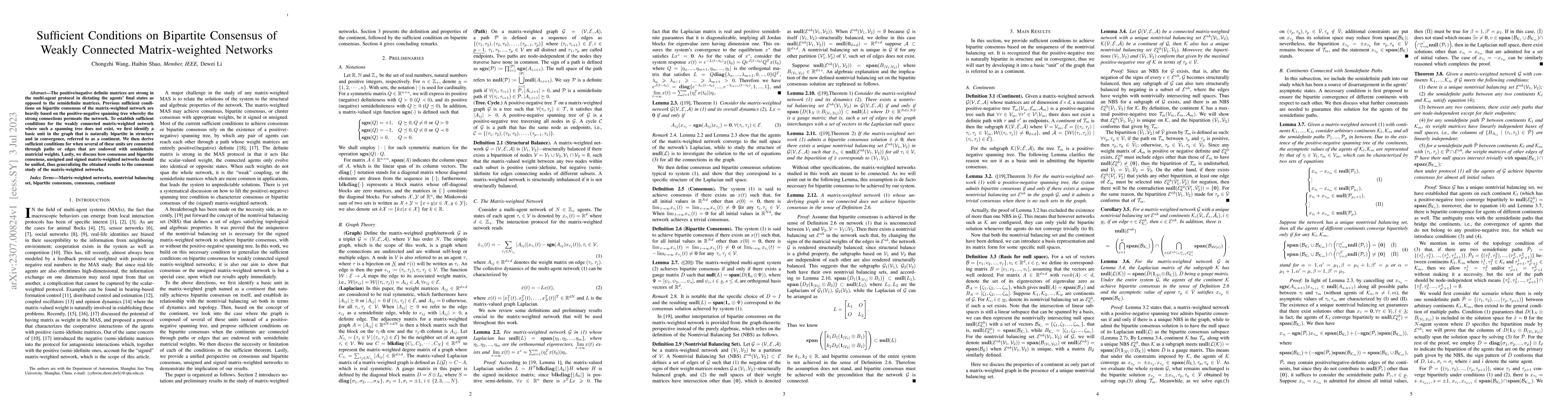 Thumbnail for Sufficient Conditions on Bipartite Consensus of Weakly Connected
  Matrix-weighted Networks